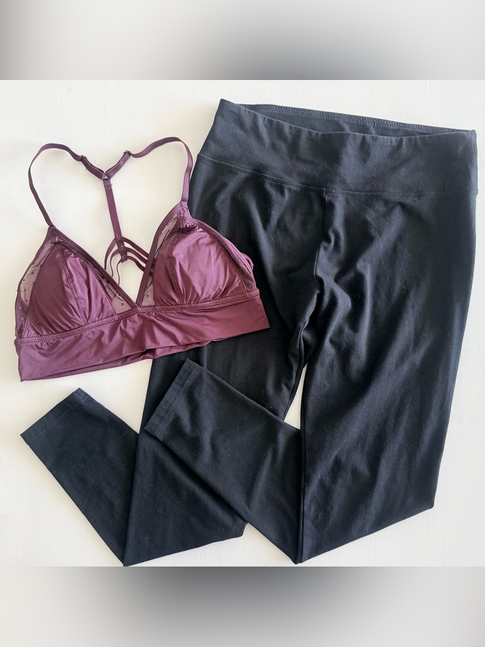 Aerie Offline set bundle plum polka dot bralette soft OG black leggings Large